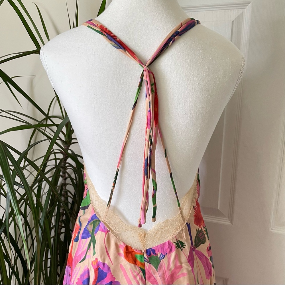 Farm Rio Sand Fairies Lace Trim Slip Midi Dress NWT Medium Beige Pink - Picture 12 of 16
